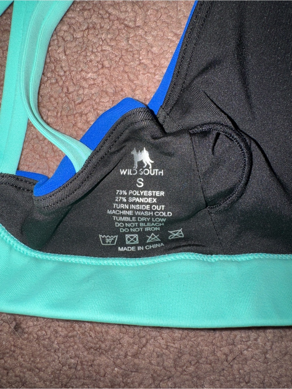 Women’s Crossback Swim Top - Gray with Neon Yellow & Blue with Aqua - Picture 3 of 3